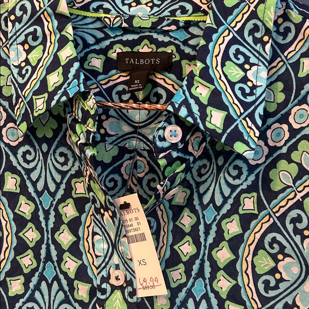 Talbots Blue and Green Patterned Button Down Shir… - image 2
